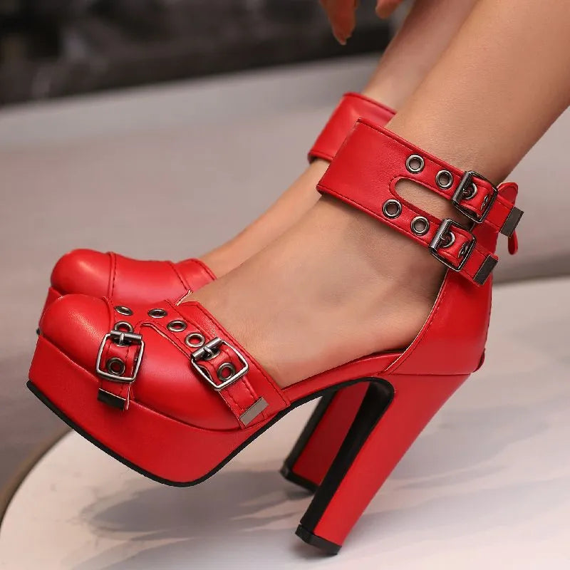 Red platform shoes with ankle strap online