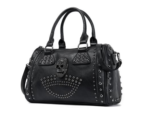 Black Faux Leather Skull Bowling Bag