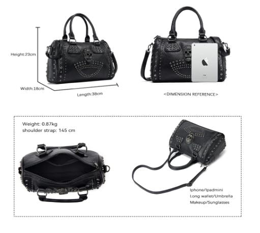 Black Faux Leather Skull Bowling Bag