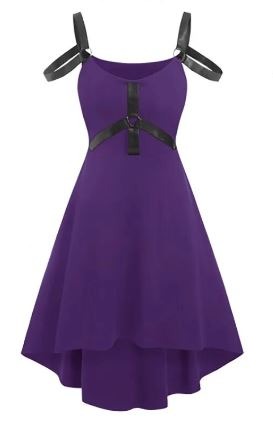 PU Strap Detail Irregular Hem Slip Dress