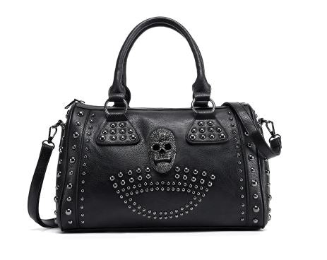 Black Faux Leather Skull Bowling Bag