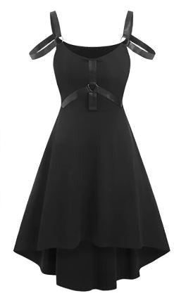 PU Strap Detail Irregular Hem Slip Dress