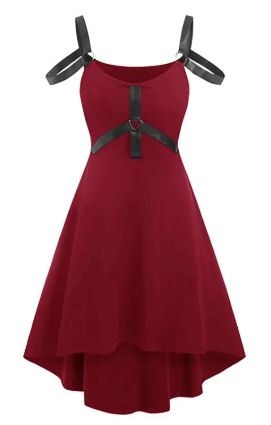 PU Strap Detail Irregular Hem Slip Dress