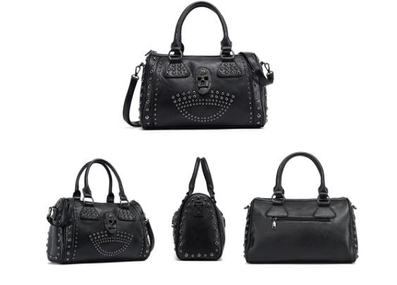 Black Faux Leather Skull Bowling Bag