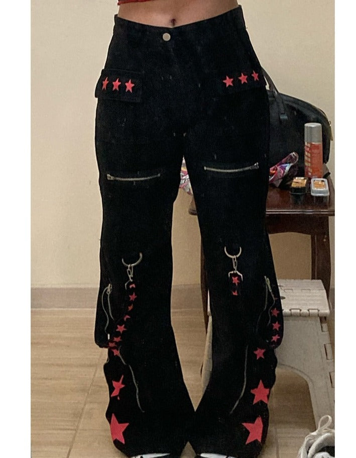 Pantalones de combate utilitarios negros y rojos con correas