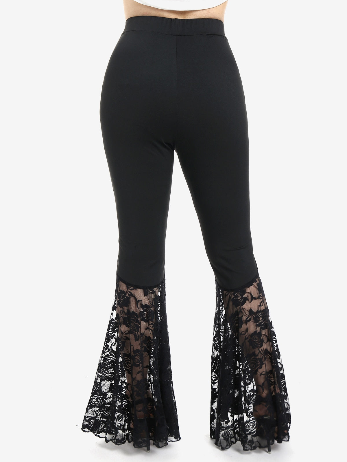 Pantalones acampanados con parte inferior de encaje negro
