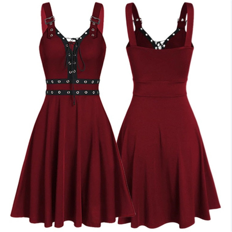 Buckle Sleeve Gromit Flared Dress