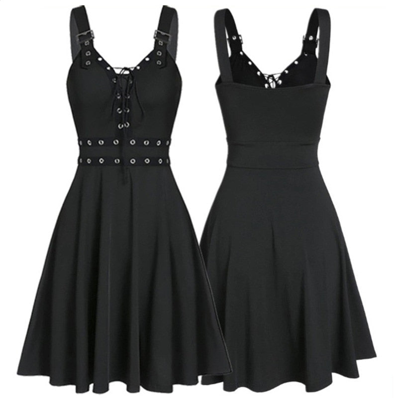Buckle Sleeve Gromit Flared Dress
