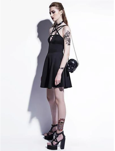 Black Skater Dress With Pentagram Neckline