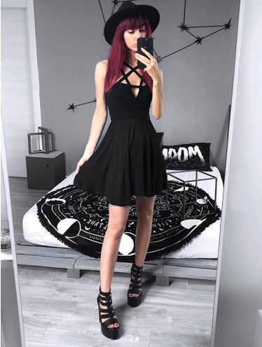 Black Skater Dress With Pentagram Neckline