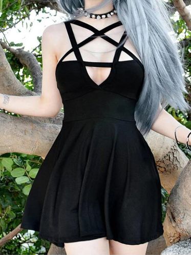 Black Skater Dress With Pentagram Neckline