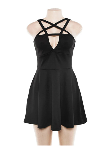 Black Skater Dress With Pentagram Neckline