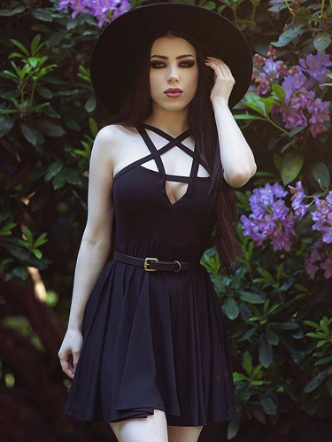 Black Skater Dress With Pentagram Neckline