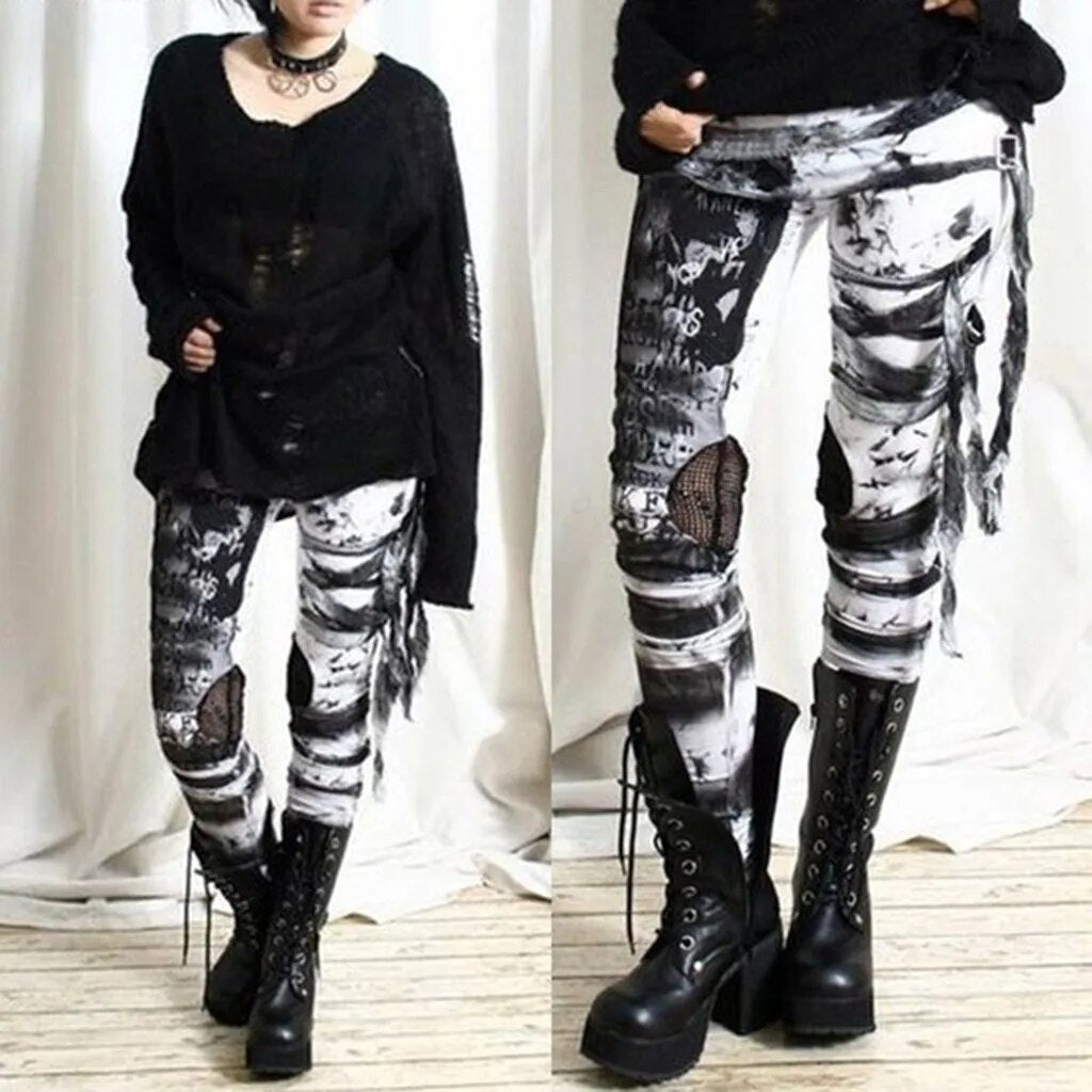 Leggings desgastados punk gótico