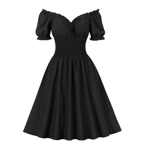 Black Off The Shoulder Elasticated Waist Dress