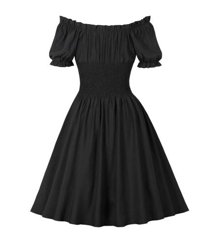 Black Off The Shoulder Elasticated Waist Dress