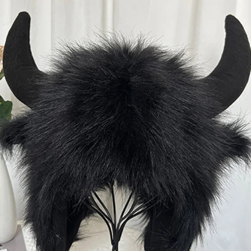 Faux Fur Bull Horns Hat