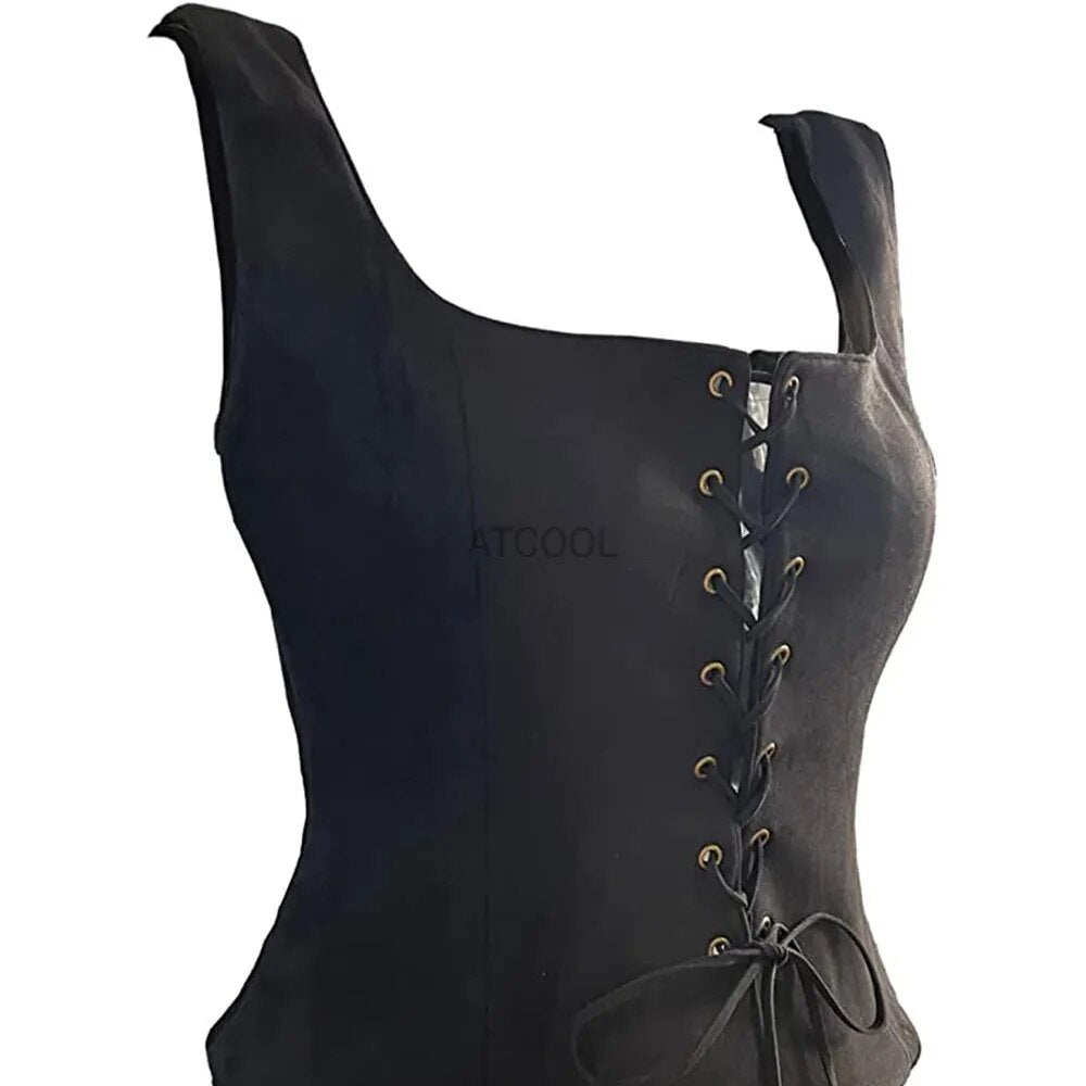 Medieval Style Faux Suede Lace Front Corset Top