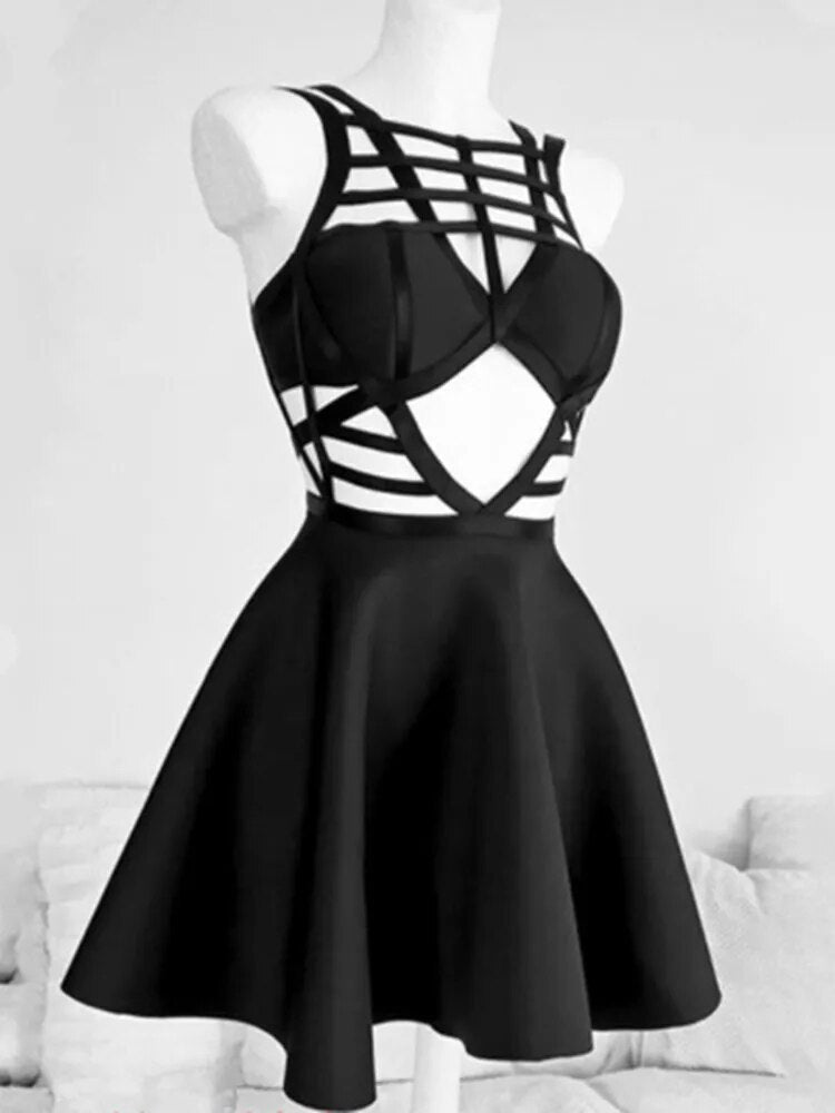 Black Sleeveless Cut Out Detail Skater Dress