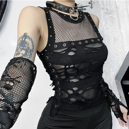 Distressed Look Punk Top With Separate Sleeves