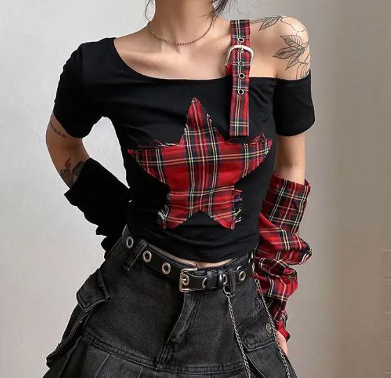 Tartan Star Top With Matching Sleeves