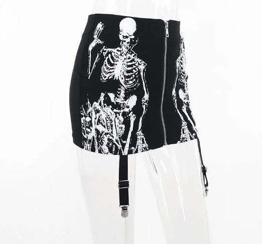 Zip Up Suspender Strap Skeleton Skirt