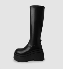 Black Mid Calf Platform Wedge Boots