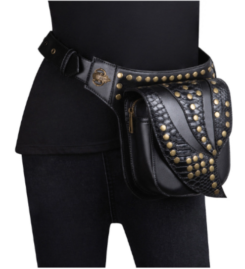 Black Studded Steampunk Bum Bag