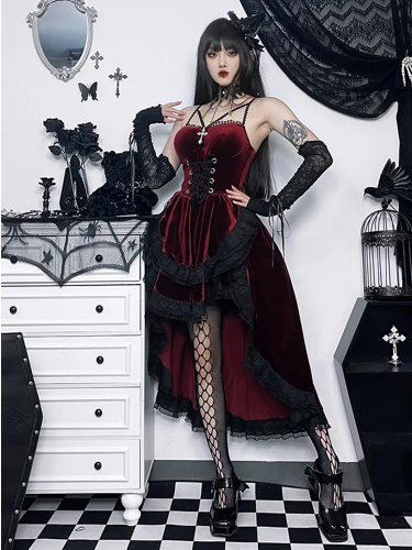 Velvet Gothic Asymmetric Bodice dress