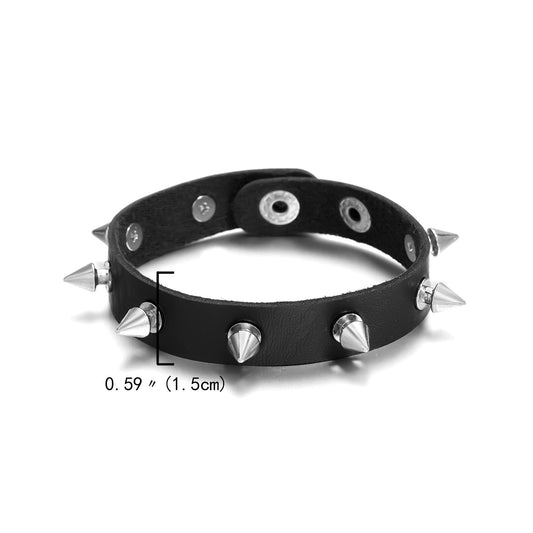 PU Leather Silver Spike Bracelet