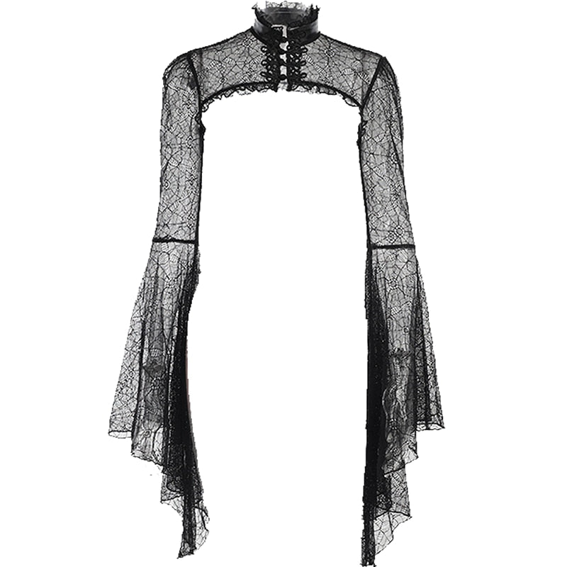 Black Lace Bell Sleeve Button Collar Shrug