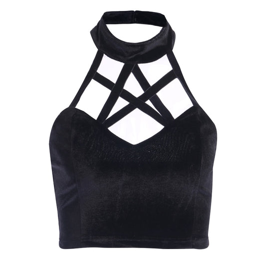 Black Velvet Pentagram Halter Crop Top