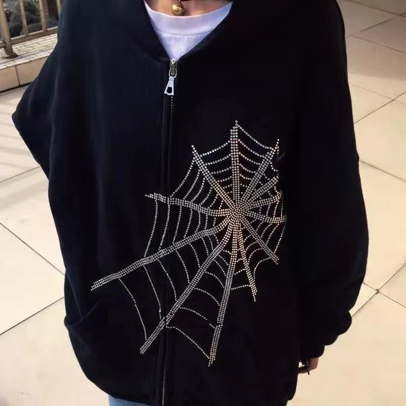 Black Silver Spider Web Hoodie