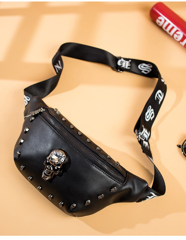 Black Skull Studded Bum Bag