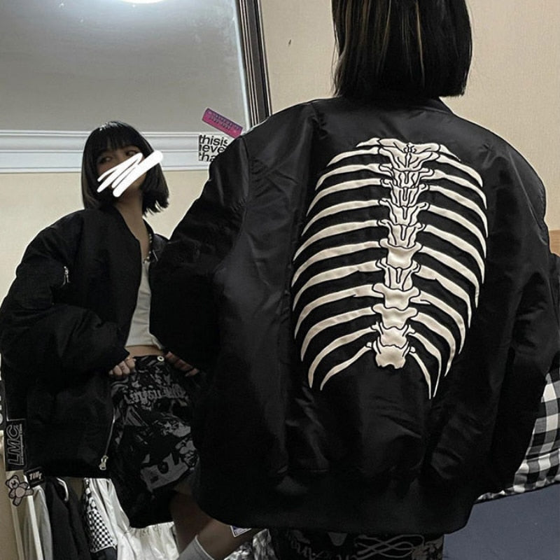 Skeleton Spine Black Bomber Jacket