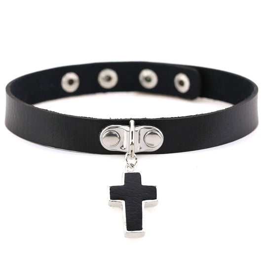 Black Silver Cross Choker