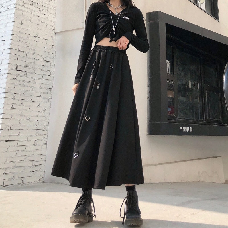 Long Black Adjustable Hem Skirt