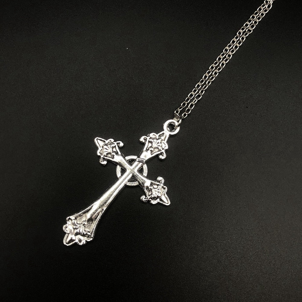 Large silver cross on sale necklace