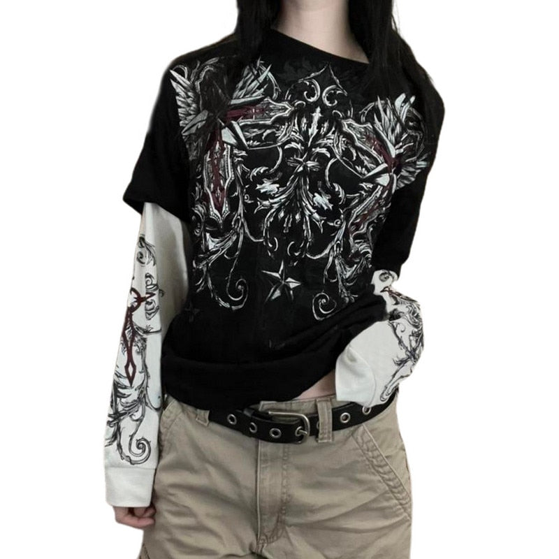 Black & White Long Sleeve Gothic T-shirt