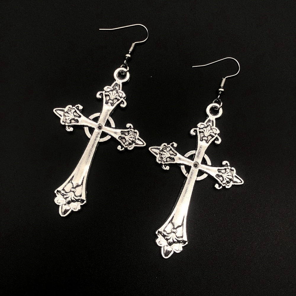 Large Silver Cross Earrings
