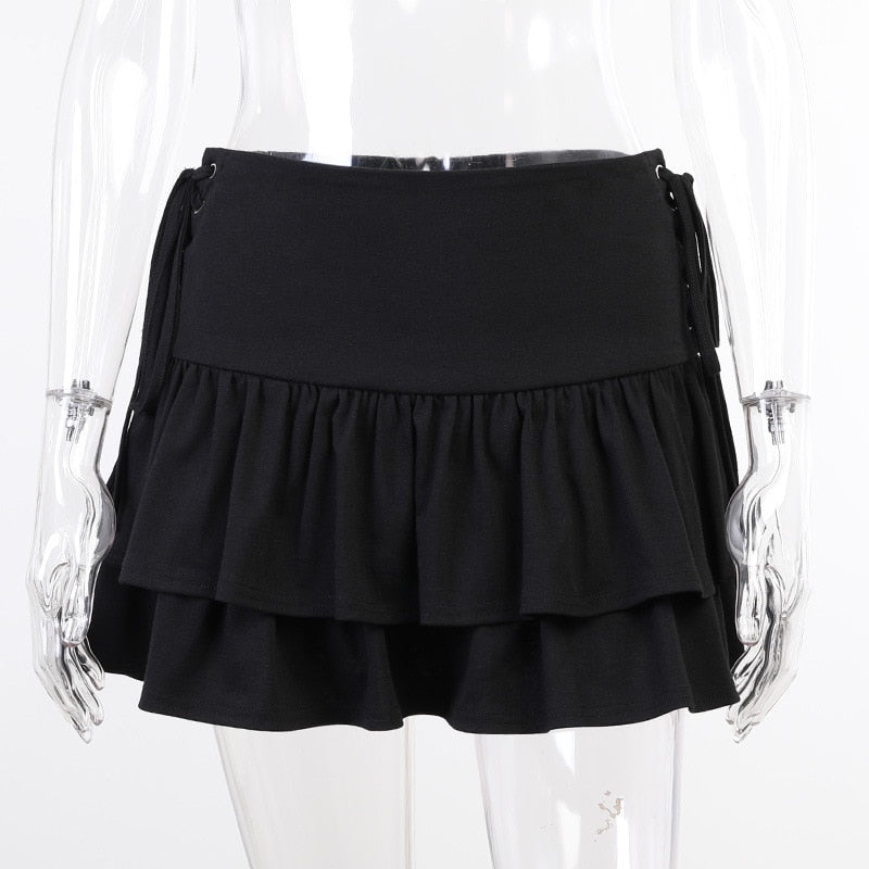 Black Tie Side Rara Layered Skirt