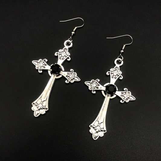 Large Silver Cross Earrings