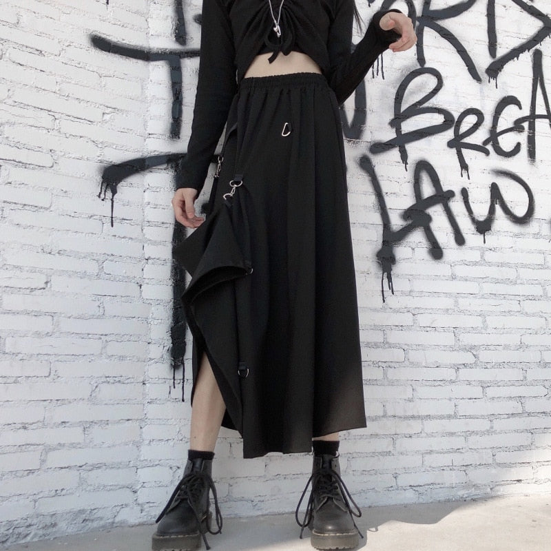Long Black Adjustable Hem Skirt