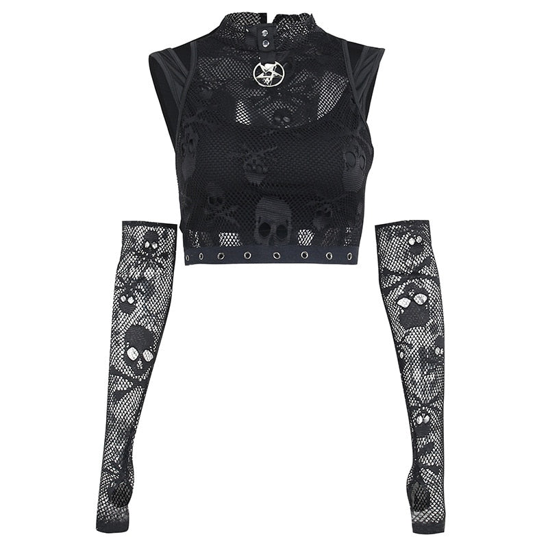 Black Skull Lace Top & Sleeve Set