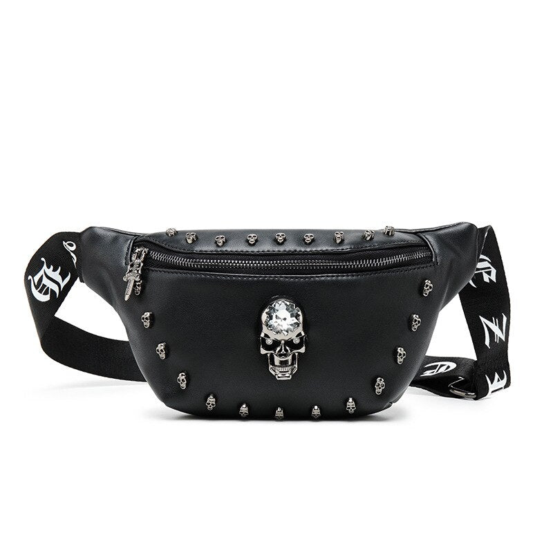 Black Skull Studded Bum Bag
