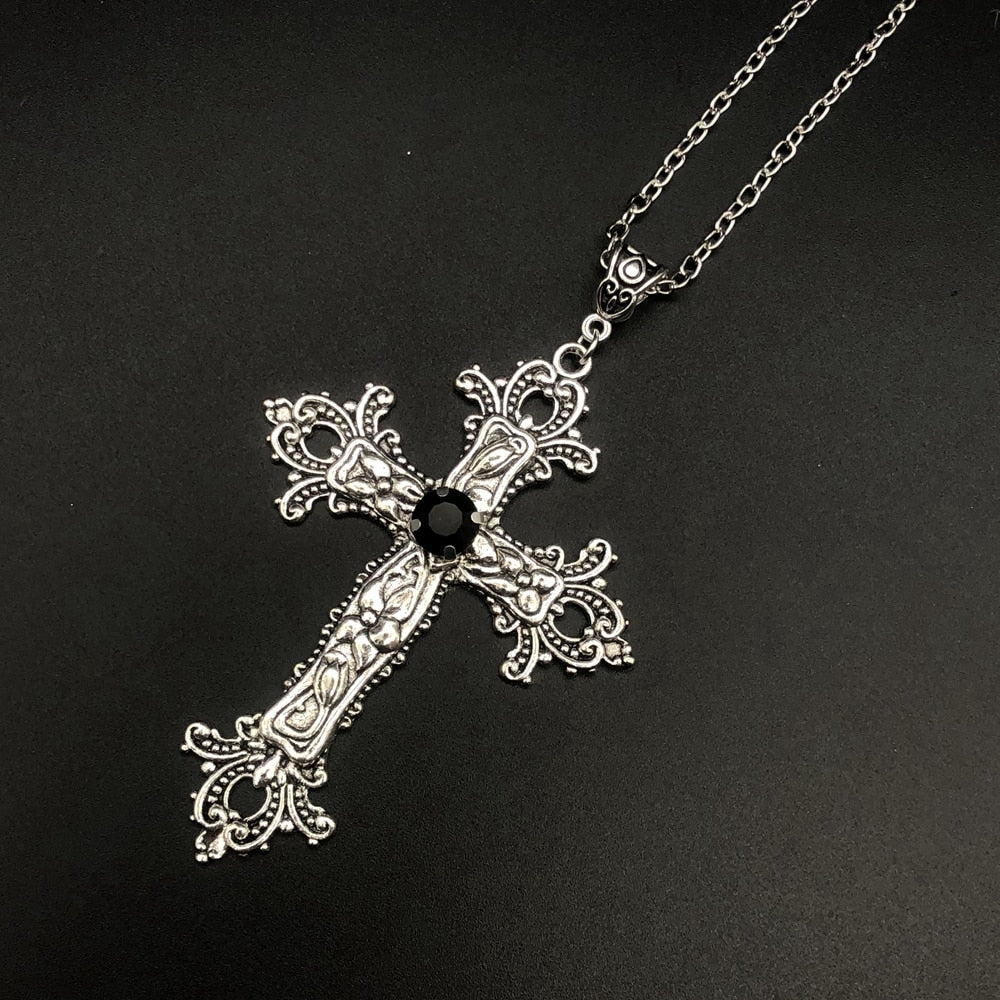 Extel Large Sterling Silver Budded Ends Cross Pendant for Women with 18