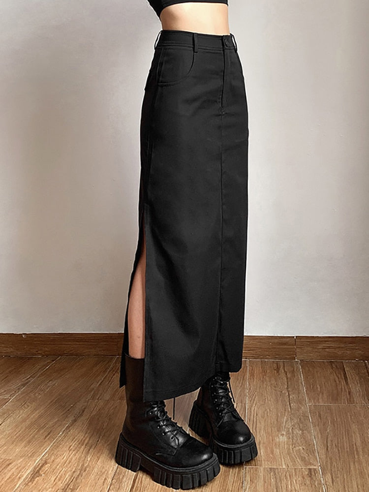 Falda cargo larga negra con abertura lateral