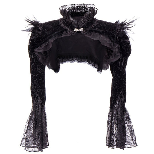 Gothic Lace Cuff Bolero Jacket With Feather Detail