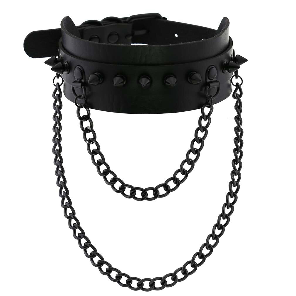 Schwarzer Punk-Halsband mit Nietenkette