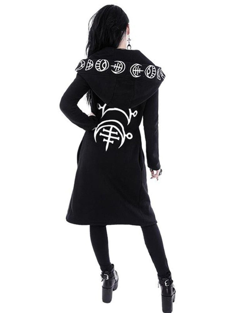 Black Moon Phases Hooded Open Cardigan